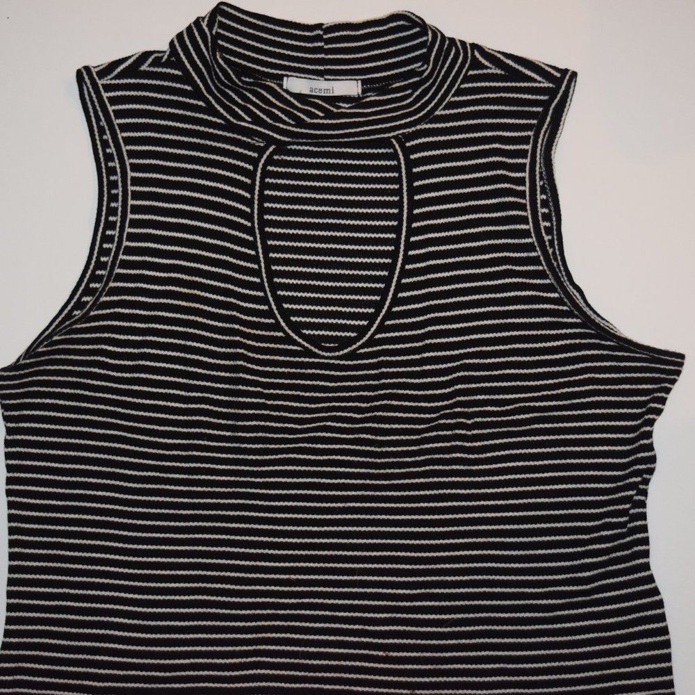 Acemi Black and White Stripe Top with Cutout